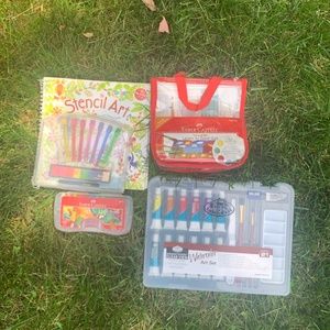 Bundle of Art Supplies -- Paints, Stencil, Water Color, Oil Pastel KID FRIENDLY